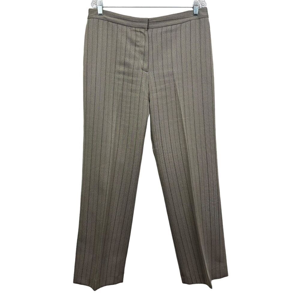 Evan Picone Womens Dress Pants Stripe Flat Front Slash Pockets Lined Taupe 14*